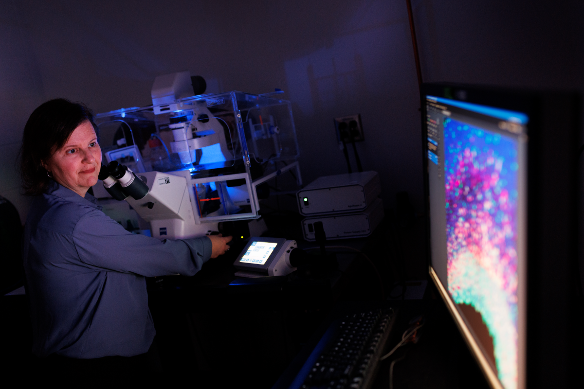 Debra Silver, PhD, in the lab